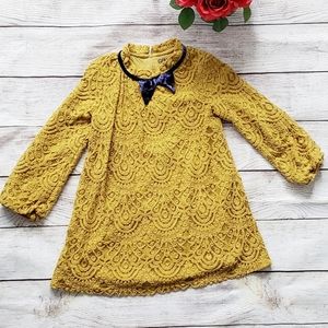 Gold Little Dress with Velvet Navy blue bow